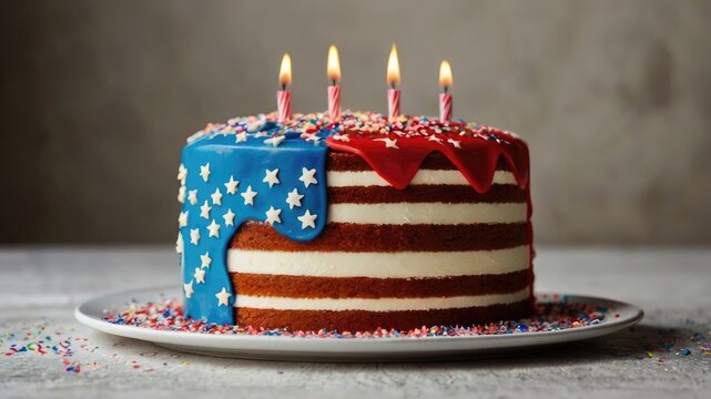 A cake with the american flag on it is decorated with sprinkles - Powered by Adobe