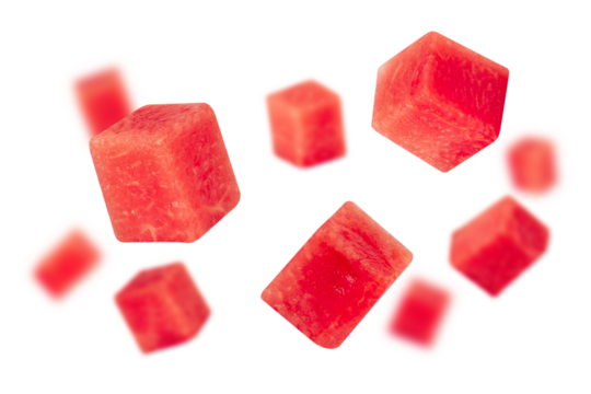 Falling Cube Watermelon, cutout, full depth of field.