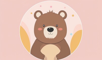 Obraz premium Realistic cartoon avatar of cute brown bear animal on simple minimalist background Generate AI