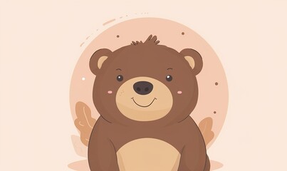 Obraz premium Realistic cartoon avatar of cute brown bear animal on simple minimalist background Generate AI