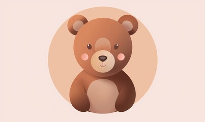 Fototapeta premium Realistic cartoon avatar of cute brown bear animal on simple minimalist background Generate AI