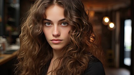 Fototapeta premium Close up portrait of brunette hair leisure lifestyle good-lookin 