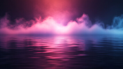 Obraz premium A vivid scene of mist over calm waters beneath a colorful night sky