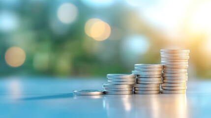 Coins Stacked in Ascending Order on a Reflective Surface