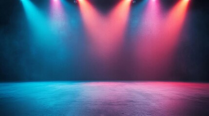 Obraz premium Concert stage with intersecting light beams, vibrant colors, electric atmosphere, high energy