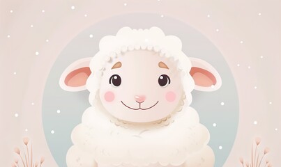 Realistic cartoon avatar of cute sheep animal on simple minimalist background Generate AI