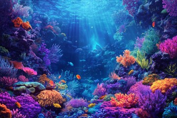 Vibrant underwater world full of colorful corals and marine life. Explore the beauty of ocean depths. A stunning aquatic landscape awaits you. Generative AI