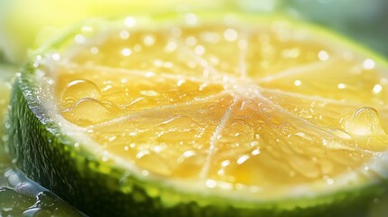 A slice of lime with water droplets on it