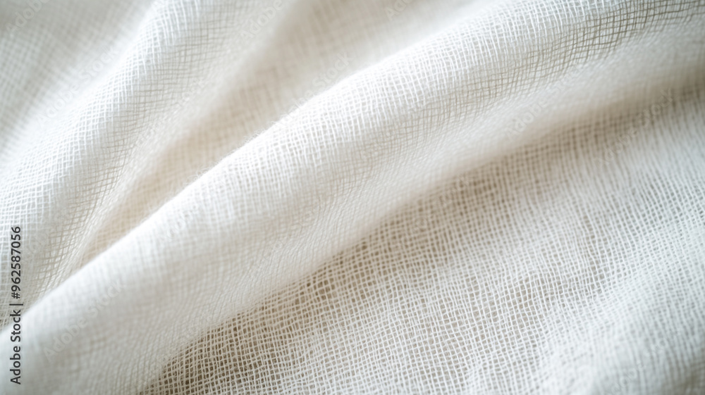 Poster a white linen fabric is gracefully draped, showcasing its soft texture and delicate weave patterns