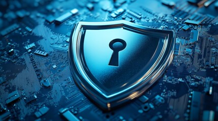 Cyber Security Shield on Circuit Board