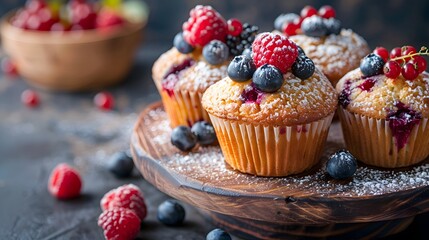 Freshly baked muffins with berries