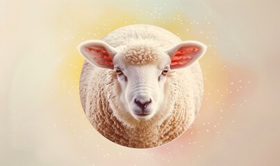 Fototapeta premium Realistic cartoon avatar of cute sheep animal on simple minimalist background Generate AI