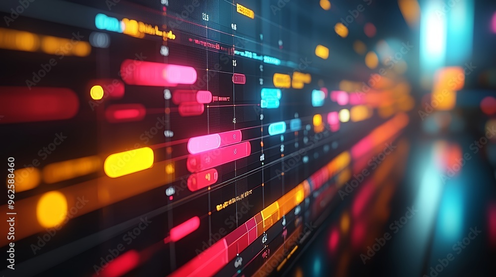 Poster abstract digital data visualization with neon lights