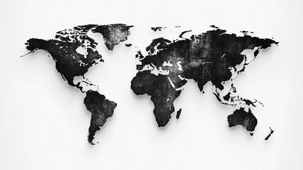 Detailed world map illustration in monochrome design showcasing continents and countries