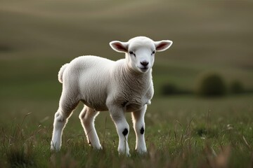 Obraz premium Digital Art of a Serene Lamb in a Tranquil Meadow