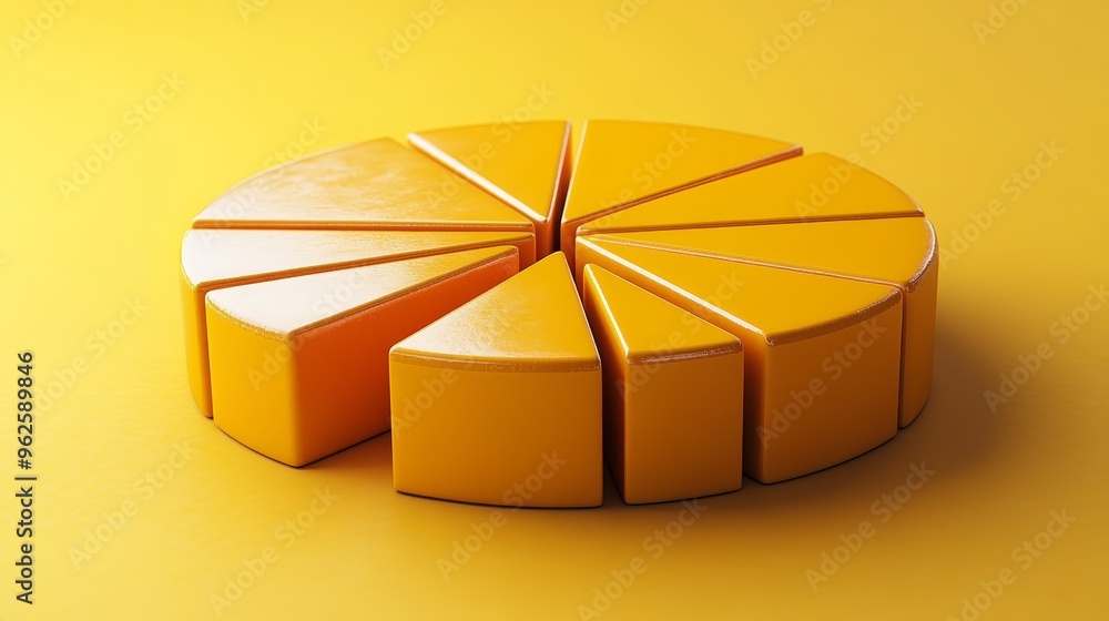 Poster yellow pie chart on yellow background data analysis presentation business