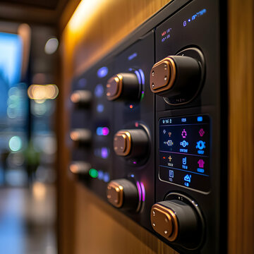 Futuristic Control Panel Design with Golden Accents - Realistic 3D Illustration