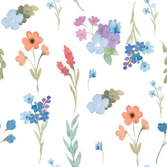 watercolor flowers seamless pattern illustration for kids