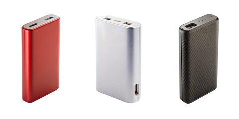Set of Realistic modern power bank isolate on transparent background