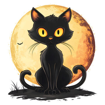 Cute black cat sitting on a pumpkin tshirt design isolated on a transparent background