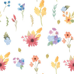 watercolor flowers seamless pattern illustration for kids