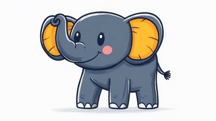 Obraz premium Bright, animated whiteboard elephant with a black outline, ideal for kids materials and adverts showcasing fun and creativity.