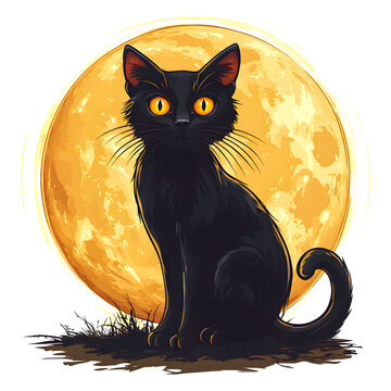 Cute black cat sitting on a pumpkin tshirt design isolated on a transparent background