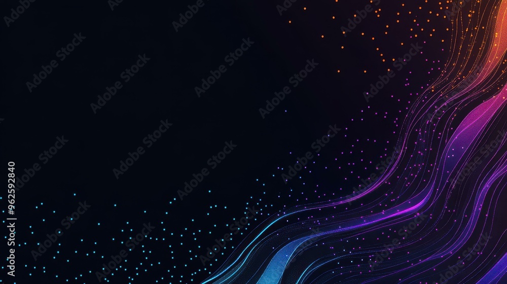 Wall mural explore vibrant waves with moving dots and lines in this colorful techinspired vector illustration.