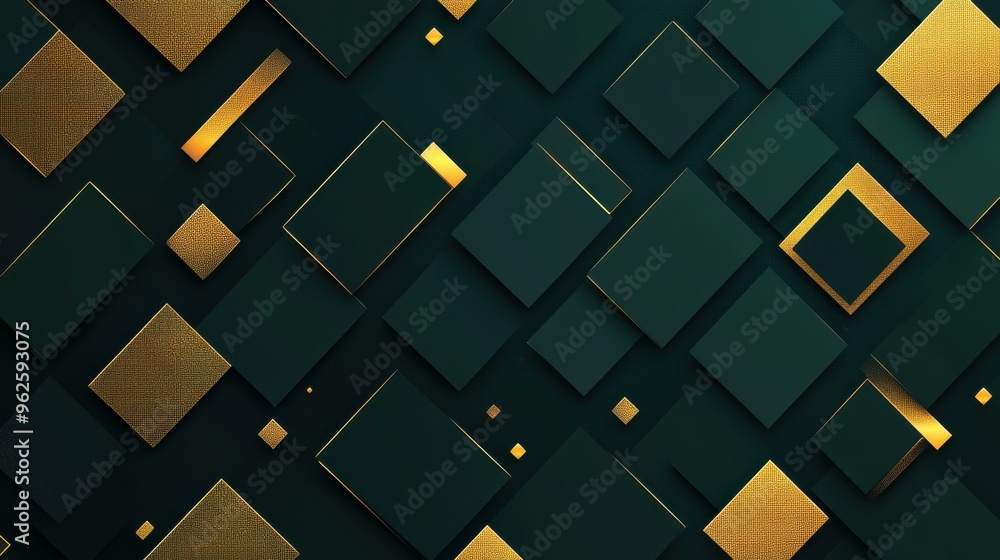 Poster explore a modern abstract design that merges dark green and luxurious gold in a unique geometric tex