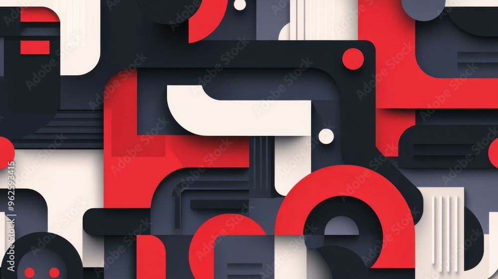 Poster dive into a world of geometric design with red and black abstract shapes, perfect for a modern tech 