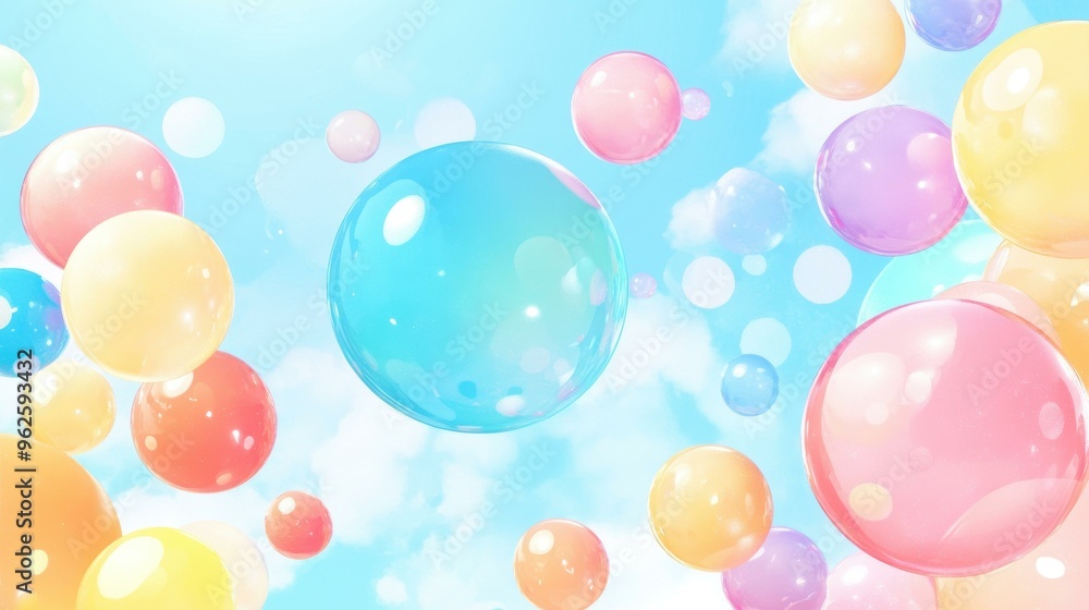 Poster experience the sleek design of glassmorphism with colorful floating spheres and a frosted glass effe