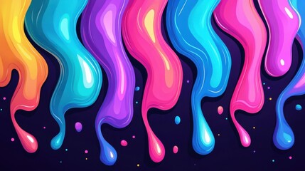 Naklejka premium Vivid neon paint drops create a stunning contrast against a dark backdrop, infused with vibrant colors and textures.