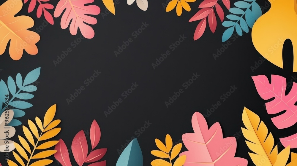 Poster Embrace autumn vibes with a clean black backdrop and soft pastel leaves, perfect for seasonal inspiration.