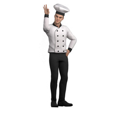 Professional Culinary Male. A male chef stands sprinkling seasoning with a confident and professional style. 3D Chef Illustration