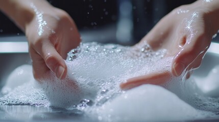 Fototapeta premium A person's hands are in a sink full of bubbles