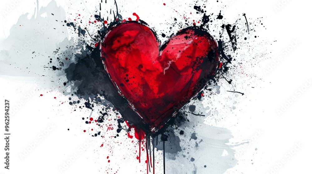 Poster a bold and dynamic representation of a heart, with red and black splashes creating a striking contra