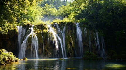 Fototapeta premium A waterfall with a stream of water flowing down it