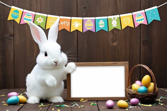 Cute Bunny Playing Peekaboo with Easter Banner and Empty Space for Personalization