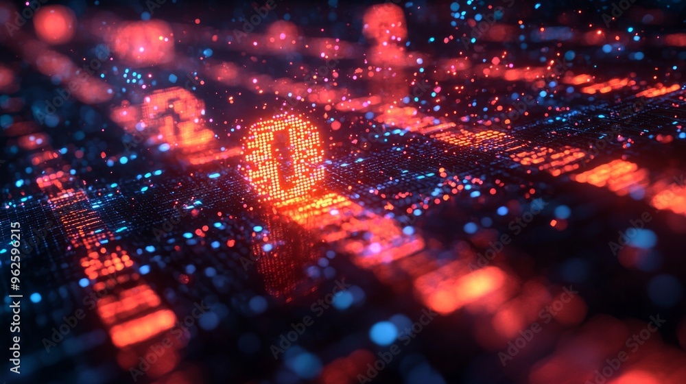 Poster a computer screen with a red and blue background and a red