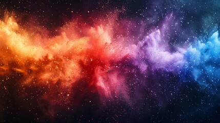 Fototapeta premium colorful rainbow holi paint color big double powder explosion isolated on dark black wide panorama background. peace rgb beautiful party concept