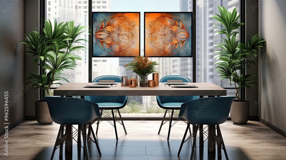 Wall mural dining room with table