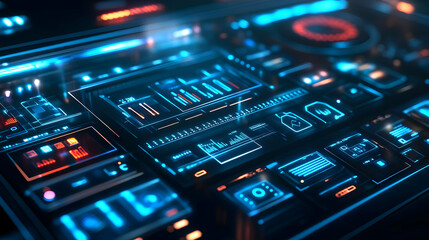 Fototapeta premium Abstract 3D Futuristic Interface with Blue and Orange Lights