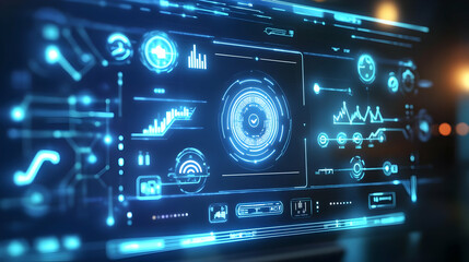 Obraz premium Abstract Blue Futuristic Technology Interface 3D Illustration