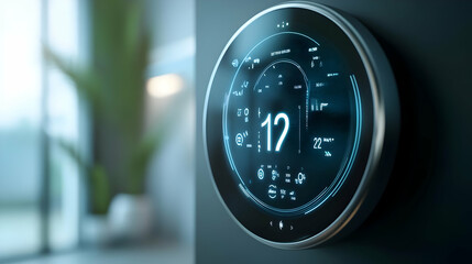 Digital Thermostat Display with Blue and White Lighting - 3D Illustration