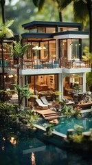 Fototapeta premium modern generic contemporary style villa neighborhood with tilt-shift focus techniqu 
