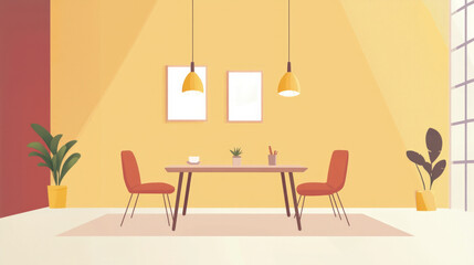 A room with a table and two chairs