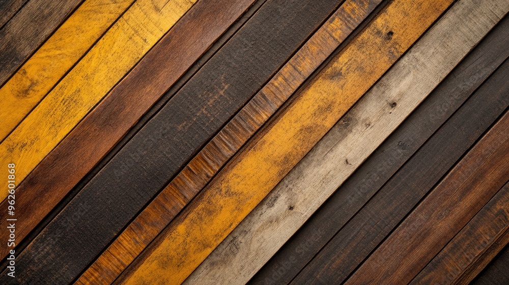 Poster abstract background featuring diagonal wooden planks in varying shades of brown, creating a dynamic 
