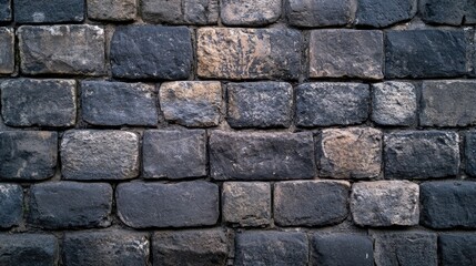 Aged cobblestone wall background with mortar showing signs of wear, giving a historic appearance.