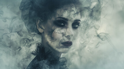 Fototapeta premium Mysterious Woman’s Portrait with Abstract Paint Smears