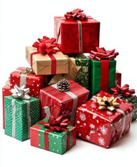 pile of christmas gifts isolated on white background